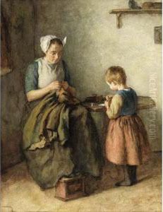 A Mother With A Child In An Interior A Mother With A Child In An Interior