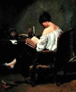 Girl Reading by Candlelight by Andre Fontaine