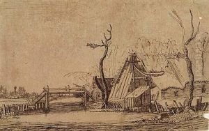 A Cottage Beside A River With A Bridge by Jan I Van De Velde
