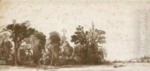 Landscape With A Gate Amongst Trees To The Left, And A Distant Village To The Right