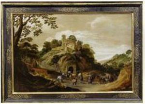 Paysage Vallonne Avec Soldats Et Voyageurs