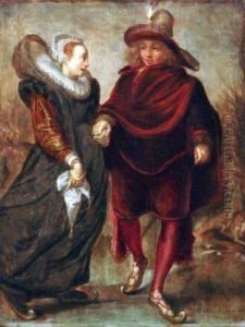 Jeune Couple La Main Dans La Main by Adriaen Pietersz. Van De Venne