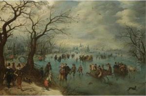 A Winter Landscape With Figures
Skating On A Frozen River, Prince Maurits Of Orange-nassau With A
Hunting Party In The Foreground by Adriaen Pietersz. Van De Venne