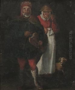 Street Musicians With A Dog by Adriaen Pietersz. Van De Venne