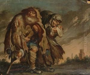 The One Legged Hurdy-gurdy Player And His Companion In A Landscape