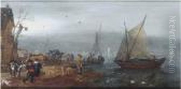 A River Landscape With Figures On The Bank Near An Inn, Shipping Beyond - view 1