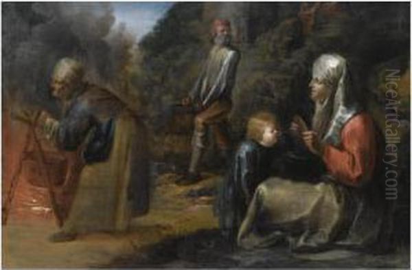 Peasants Preparing A Meal In A Landscape - view 1