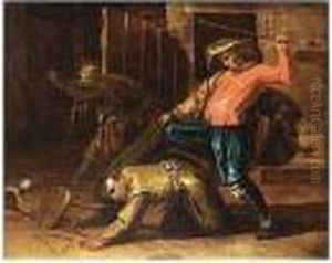 Peasants Fighting In An Inn by Jan van de Venne