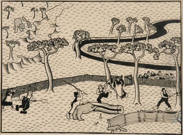 Landschap - Bruin De Beer Wordt Afgeranseld Bij Het Stelen Van Honing (1909) - view 1