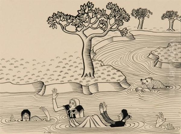 Landschap Met Rivier - Een Troep Wijven In Het Water (1909) - view 1