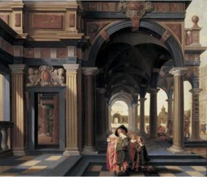 Elegant Figures In A Loggia by Dirck Van Delen