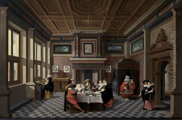An Interior With Ladies And Gentlemen Dining - view 1