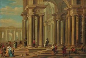 Capriccio Of A Classical Forecourt With Elegant Companypromenading