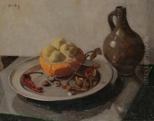 Still-life With Fruit And A Water Jug by Ans Van Den Berg