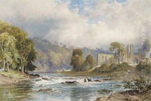 A view of Finchale Priory on the River Wear by George Arthur Fripp