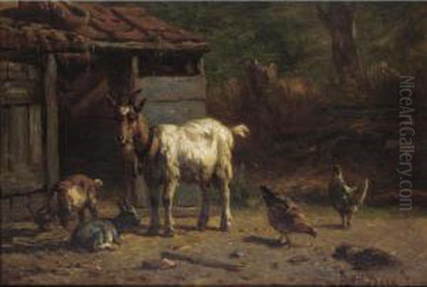 Goats And Chickens In A Yard - view 1