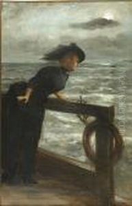 Elegante Dame Aan Het Water. by Georges Van den Bos