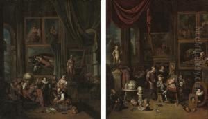 An Artist's Studio; And A Nobleman's Picture Gallery by Balthazar Van Den Bossche