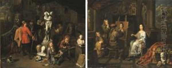 The Interior Of A Sculptor's Studio; An Elegant Interior With A Portrait Of A Lady - view 1