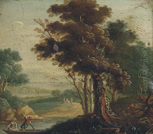 A River Landscape With Figures In A Boat - view 1
