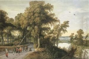 A Wooded River Landscape With
Soldiers, Peasants And Huntsmen On A Path, A Church Through The Trees
Beyond A Wooded River Landscape With
Soldiers, Peasants And Huntsmen On A Path, A Church Through The Trees
Beyond