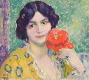 La Dame A La Rose (mme. Leon Detroy) by Jean Van Den Eeckhoudt
