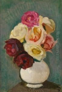 Vase Fleuri De Roses by Jean Van Den Eeckhoudt