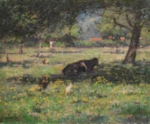 Vache Couchee Au Vergerd'oudenbourg by Jean Van Den Eeckhoudt