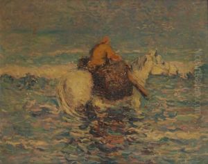 Pecheur De Crevettes A Chevalen Mer Du Nord by Jean Van Den Eeckhoudt