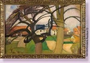 Huile Sur Toile < Fond De Jardin Au Printemps > by Jean Van Den Eeckhoudt