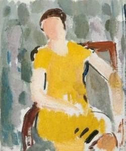 Portrait De Suzanne Janson En Jaune by Jean Van Den Eeckhoudt