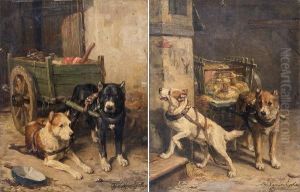 Traineaux De Chiens Paire De Panneaux