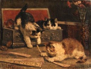 Kittens Playing In The Jewel Box by Charles van den Eycken