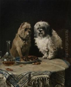 Interior With A Pair Of Dogs, Fighting Over A Cake
