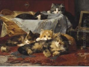 Kittens In A Basket by Charles van den Eycken