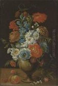 Roses, Carnations, Daffodils And
Other Flowers In A Vase On Aledge; And Tulips, Carnations And Other
Flowers In A Vase On Aledge by Balthasar Van Der Ast
