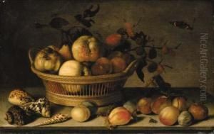 Apples, Pears And A Branch Of Mulberries In A Basket Apples, Pears And A Branch Of Mulberries In A Basket