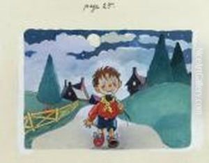 Noddy Walking Back To The Garage At Night To Find His Cap by Harmsen Van Der Beek