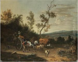 Travellers With A Horse And Cart Passing Through An Extensivelandscape by Harmenszoon van Rijn Rembrandt