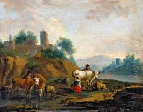 Flusslandschaft Mit Bauern Und Vieh. - view 1