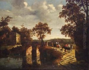 Le Paysage Au Pont De Pierre Avec Trois Paysans by Harmenszoon van Rijn Rembrandt
