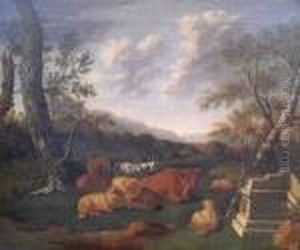 Pastoral Landscape With Cattle And Sheep by Harmenszoon van Rijn Rembrandt