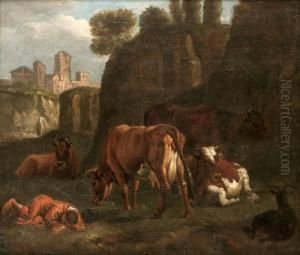 Italieniserande Landskap Med Herde Och Boskap by Harmenszoon van Rijn Rembrandt