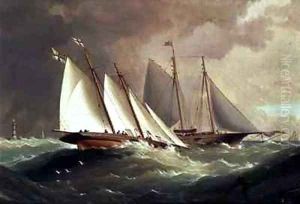 Esmerelda and Alarm off the Eddystone Lighthouse by H. Forrest