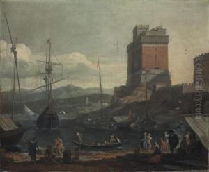 View Of A Fortified Mediterranean Harbour