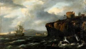 Kustlandskap Med Figurer by Adriaen Van Der Kabel