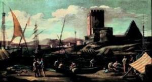 Scena Di Porto by Adriaen Van Der Kabel