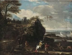 A Mediterranean Coastal Inlet With Fishermen And Boating thumbnail