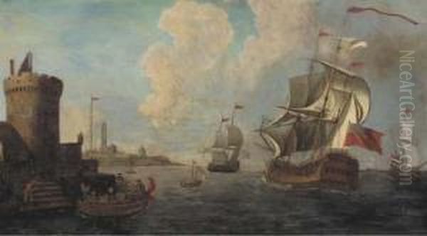 A Mediterranean Coastal Inlet With Dutch And British Men-o'war Andother Shipping - view 1