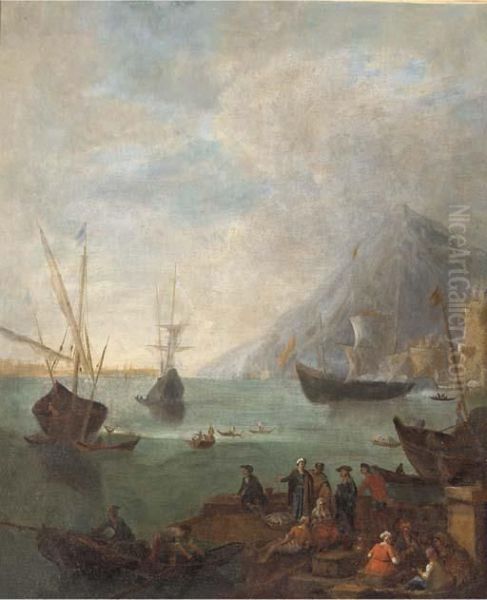 A Mediterranean Coastal Landscape With Fishermen And Other Figures In The Foreground - view 1
